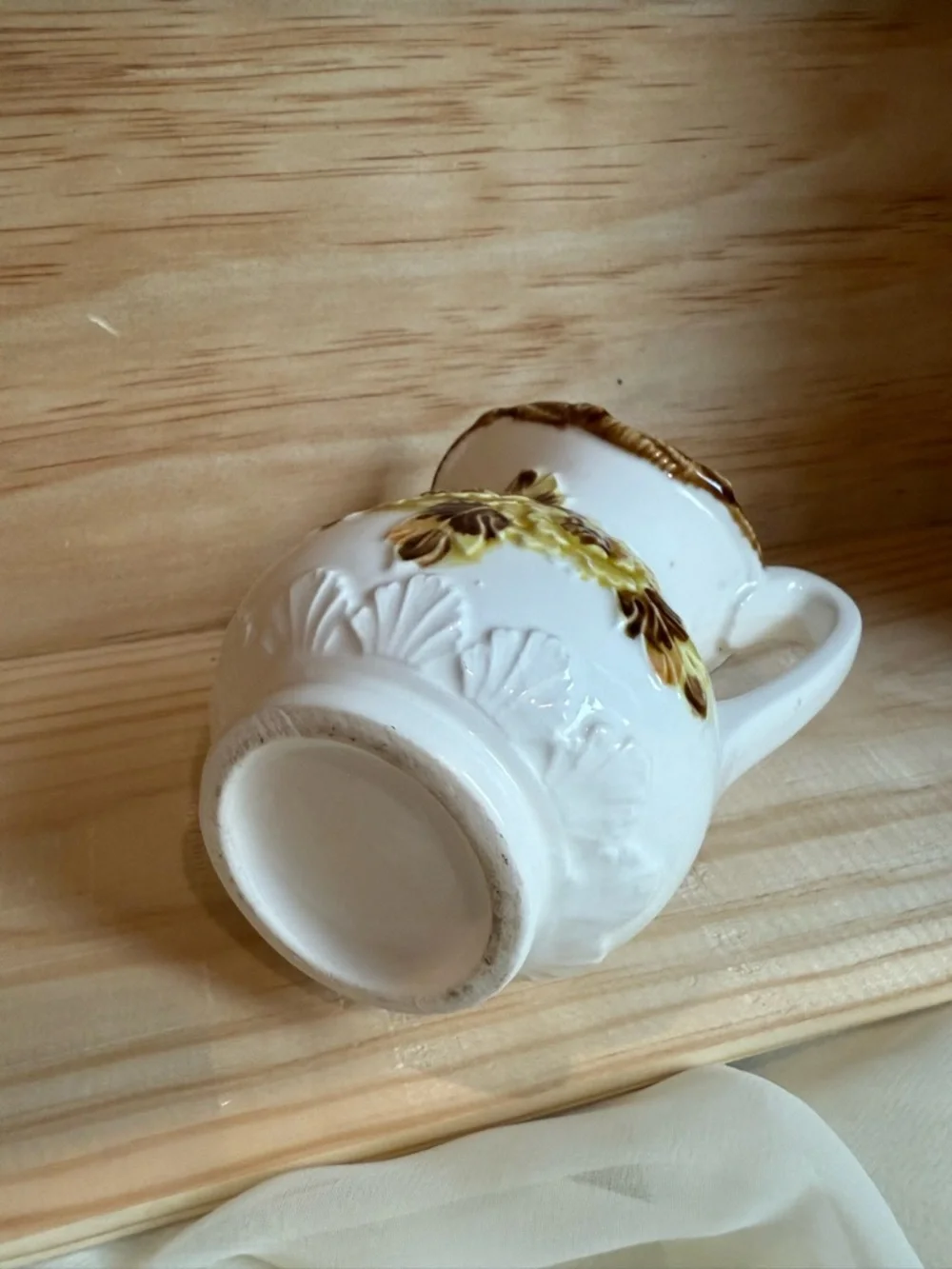 Vintage Ceramic Pitcher with Yellow Floral Relief made in Japan